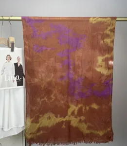 Modal printed scarf with boho watercolor marble design, lightweight fabric for women.
