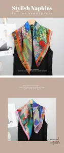 Élégant foulard carré en velours de soie à fleurs de peinture à l'huile, rétro artistique.
