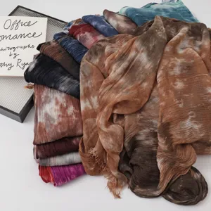 Tie-dye crinkle modal scarf soft long shawl breathable summer sun protection hijab wrap