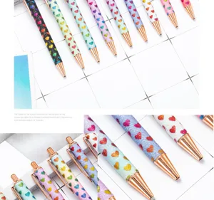 Stylo a bille avec motif coeur paillete metal cadeau elegant fournitures de bureau deco