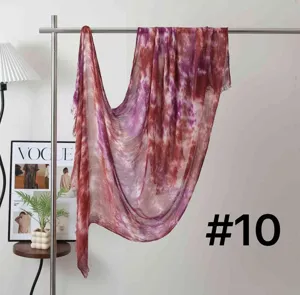 Tie-dye modal wrinkle scarf detail, soft rayon long sun protection shawl wrap.
