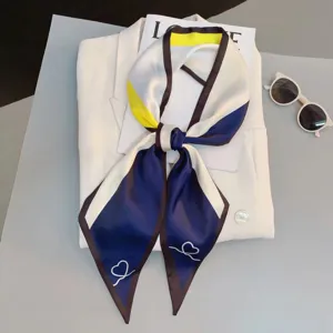 Chic contrast color silk scarf ribbon for women stylish neckerchief hair accessory