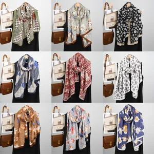 Sciarpa in Lino Moda Donna Scialle Lungo Leggero Stampa Floreale Foulard Collo Elegante Accessori da Viaggio Quotidiano