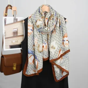 Lusso donna sciarpa lino monogramma vintage floreale lungo scialle elegante foulard