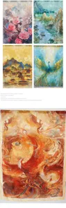 Elegant Chinese style silk long scarf with exquisite phoenix and landscape floral print.