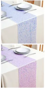 Gorgeous sequin table runner detail view for wedding party and hotel banquet decoration