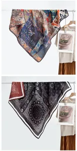 Vintage double-sided printed silk square scarf elegant retro paisley shawl for women