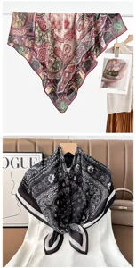 Vintage style square silk scarf with exquisite paisley print, elegant women accessory for all seasons.
