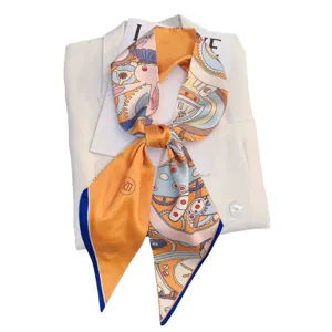 Chic yellow long silk scarf versatile neck ribbon fashion bow hair band stylish accessory