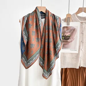 Vintage velvet paisley printed square scarf for women, elegant double sided shawl and wrap.