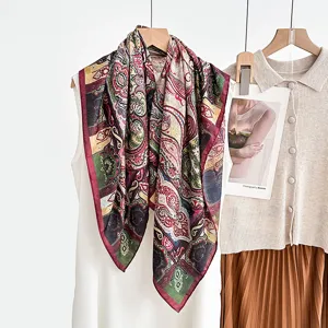Vintage paisley print silk velvet square scarf elegant women breathable fashion neckerchief
