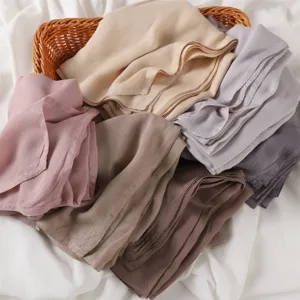 Solid color modal rayon double-needle shawl women scarf soft lightweight hijab wrap.