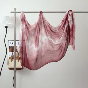 Ink wash modal cotton shawl scarf for women, elegant red white gradient print design detail.