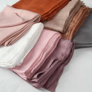 Solid color cotton linen scarf women long vintage shawl elegant breathable versatile hijab wrap