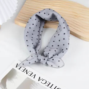 Grey polka dot cotton linen small square scarf, breathable neckerchief, spring summer chic.