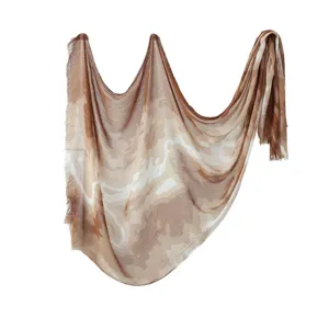 Modal rayon ink painting print scarf women elegant draped shawl breathable brown hijab