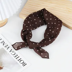 Brown polka dot small square scarf for women, breathable thin neck scarf for spring summer.