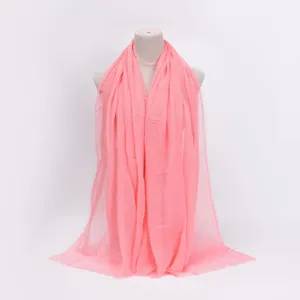 Pink cotton linen crinkled scarf with fringe edges, casual solid color women head wrap main.