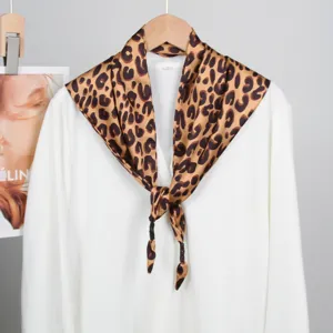 Leopard print silk scarf women elegant fashion neckerchief stylish vintage spring accessory
