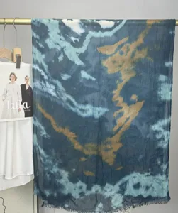 Boho watercolor marble print modal cotton scarf, soft lightweight fashion shawl drape.