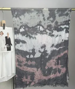 Exquisite modal cotton printed scarf showcasing a bohemian watercolor marble pattern detail.