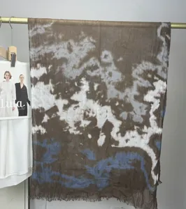 Bohemian modal cotton scarf with watercolor marble print, stylish accessory for women.