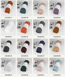 Solid color cotton feel wrinkled linen scarf shawl, multi-color variant grid display for women.