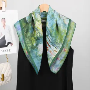 Foulard carré en coton velours double face style peinture à l'huile, écharpe élégante.