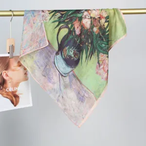 Foulard carré en velours coton imprimé peinture à l'huile artistique vintage élégant femme.