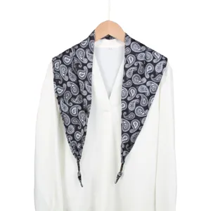 Fashion black and white paisley triangular silk scarf women sun protection spring summer shawl