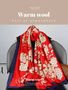 Foulard en soie rouge motif floral vue détail châle drapé élégant pour automne hiver quotidien