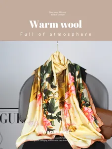 Fashion floral print long silk scarf elegant women shawl wrap autumn winter warm neckerchief