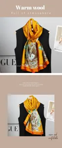 Écharpe châle en soie à fleurs élégante pour femmes, foulard en satin jaune de luxe pour le printemps.