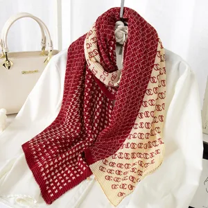 Women pleated scarf fashion color block geometric print winter warm wrap shawl neckerchief