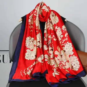 Écharpe en Satin pour Femmes Châle Long Imprimé Floral Polyvalent Léger Écharpe de Cou Élégante pour l'Utilisation Quotidienne