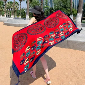Châle de serviette de plage à imprimé ethnique bohème écharpe de protection solaire d'été