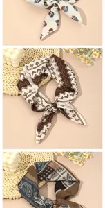 Japanese vintage cotton linen small square scarf elegant neck scarf band detail view