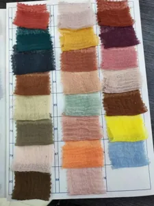 Solid color crinkled gauze scarf fabric color swatch card for custom options and wholesale.
