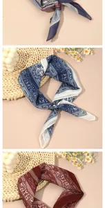 Cotton linen small square scarf featuring retro paisley print, perfect for neckwear.