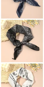 Cotton linen paisley small square scarf stylish elegant neck scarf bandana detail view style