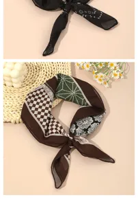 Japanese style cotton linen small square scarf retro checkered floral neckerchief