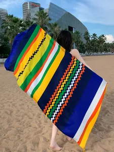Style ethnique coton lin gland serviette de plage foulard rayé coloré châle pour femmes