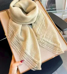 Korean style solid color lace border square scarf, thin spring vintage versatile neckerchief.