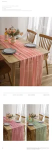 Boho gauze table runner, wrinkled bubble fabric for wedding party dining table decoration.