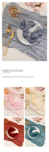 Detail view of European boho gauze table runner in various colors for party and home decor.