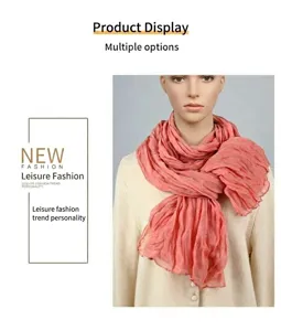 Classic women's crinkled solid color long thin balibuy scarf for spring and daily wear.