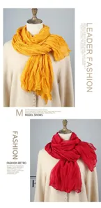 Spring pleated Bali yarn solid color scarf women long thin shawl versatile neckerchief detail