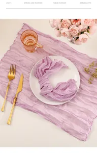 European style bohemian pleated table runner gauze tablecloth for wedding party home decor