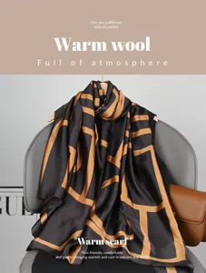 Warm wool silk scarf long shawl winter women fashion elegant geometric design apparel