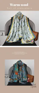 Women stylish paisley print satin long scarf elegant shawl for autumn winter warm wear
